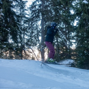 Presque un hors-piste en descendant dans les sapins vers Plagne Montalbert