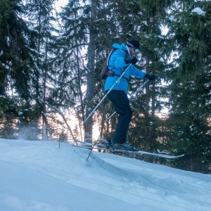 Presque un hors-piste en descendant dans les sapins vers Plagne Montalbert