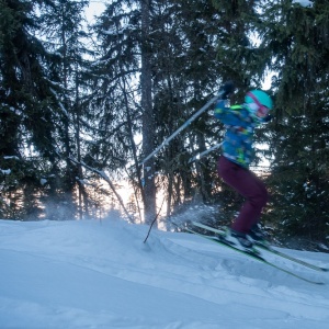 Presque un hors-piste en descendant dans les sapins vers Plagne Montalbert