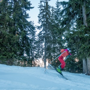 Presque un hors-piste en descendant dans les sapins vers Plagne Montalbert